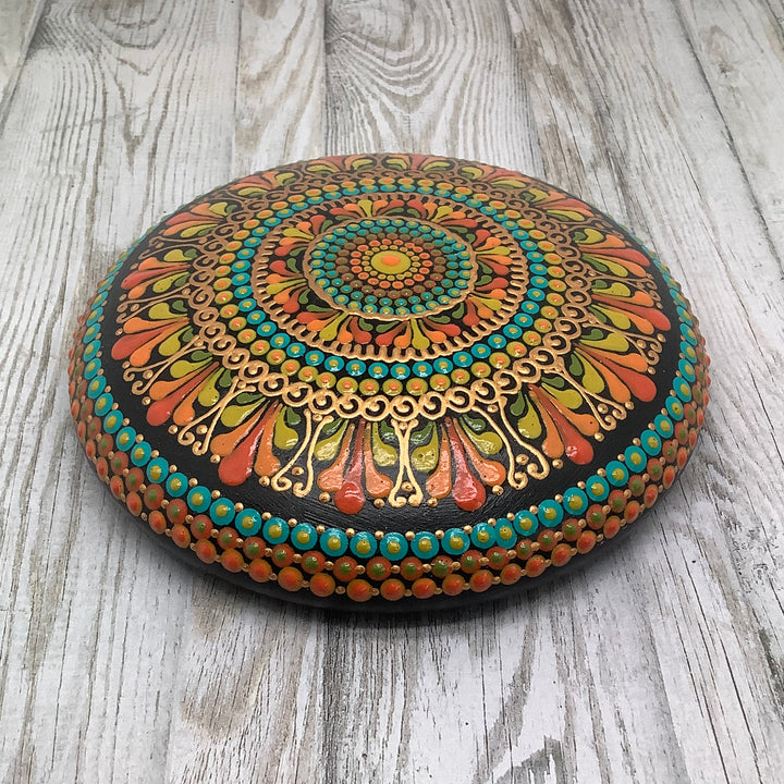 Mandala Stone in Orange, Yellow and Blue Large