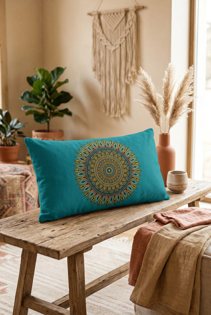 Eastern Oasis, kussenhoes met mandala in oosters blauw
