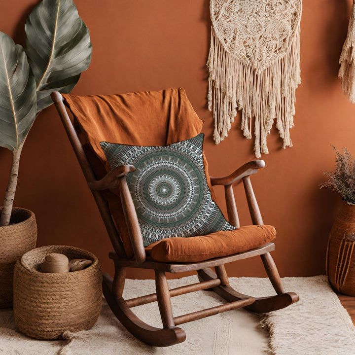 Rocking chair with MandalaStone throw pillow