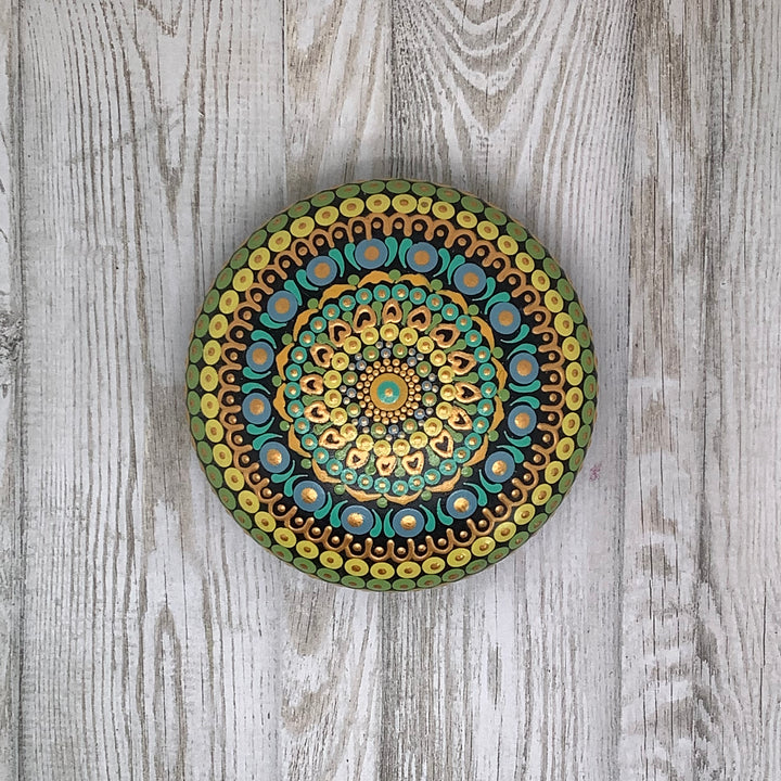 Mandala Steen in zacht groen en blauw 