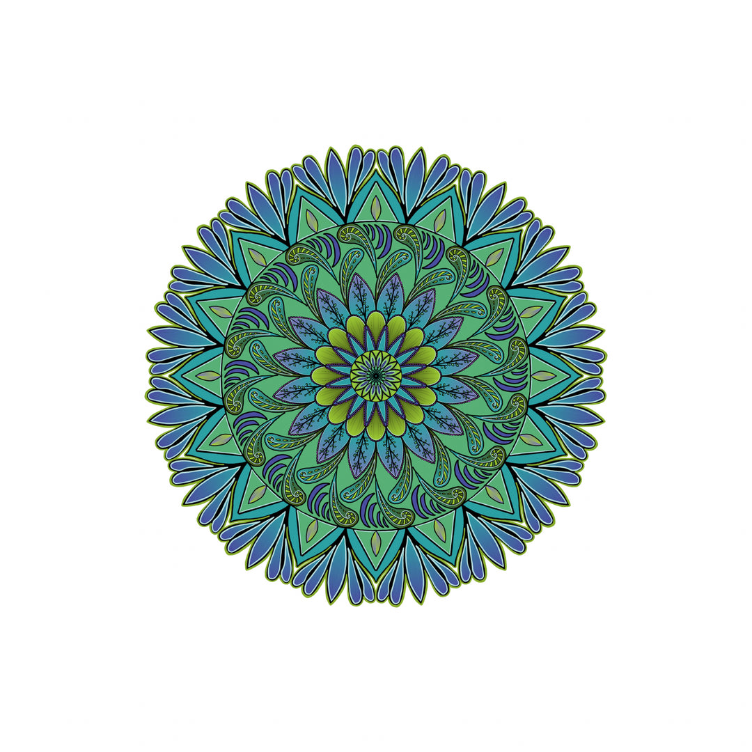 T-shirt Mandala Design in Green, Blue and Purple
