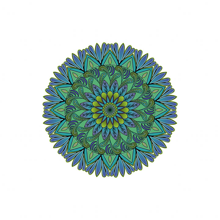 T-shirt Mandala Design in Green, Blue and Purple