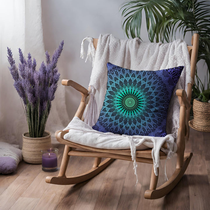 Mandala Pillow Cover with Purple and Mint Green Design – Boho Decorative Cushion