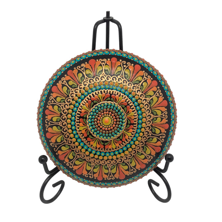 Mandala Stone in Orange, Yellow and Blue Large