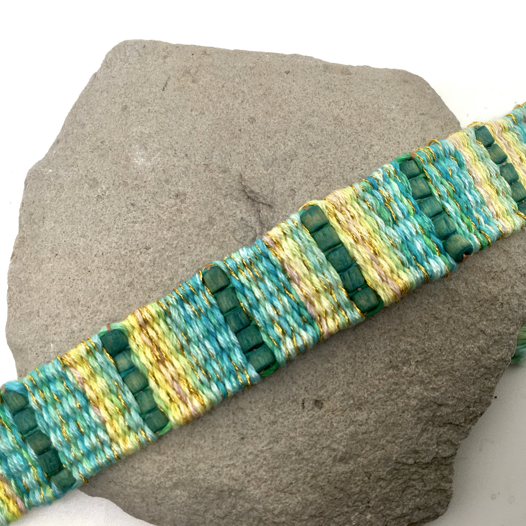Woven Bracelet in Shades of Blue and Green