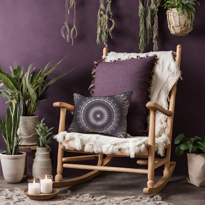 Elegant Amethyst: Donkerpaars en grijs Mandala sierkussen