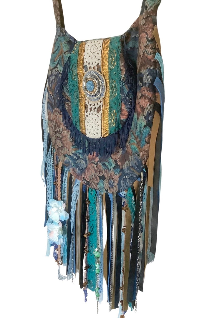 boho franjestas gobelin petrol mandala kant lint handgemaakt