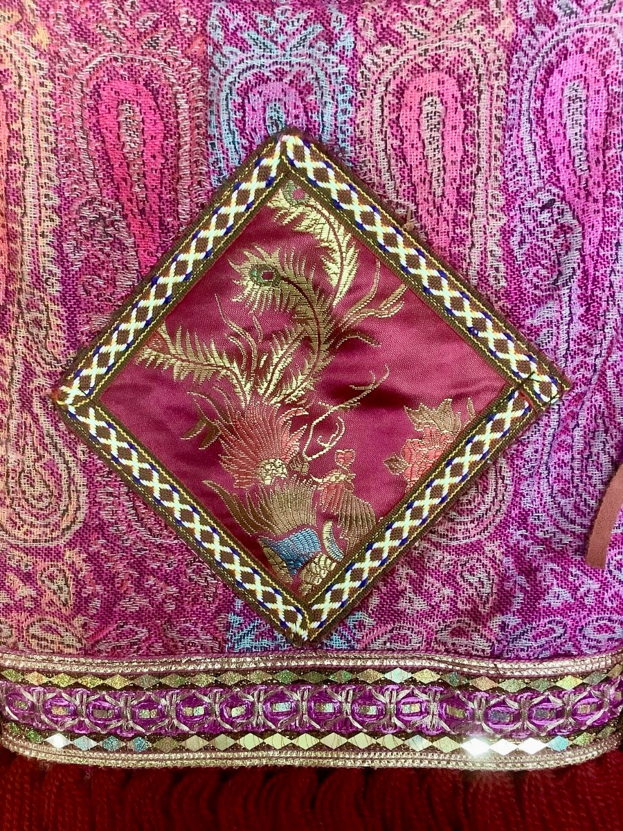 Boho Fringe Bag – Bordeaux & Purple with Appliqué and Tassels