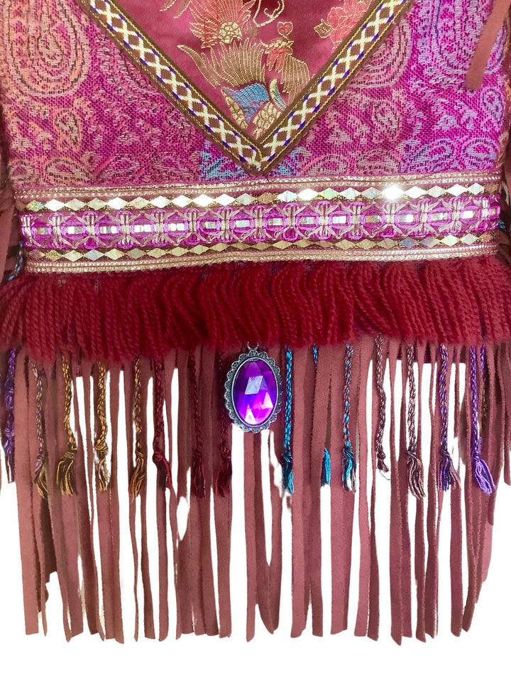 Boho Fringe Bag – Bordeaux & Purple with Appliqué and Tassels