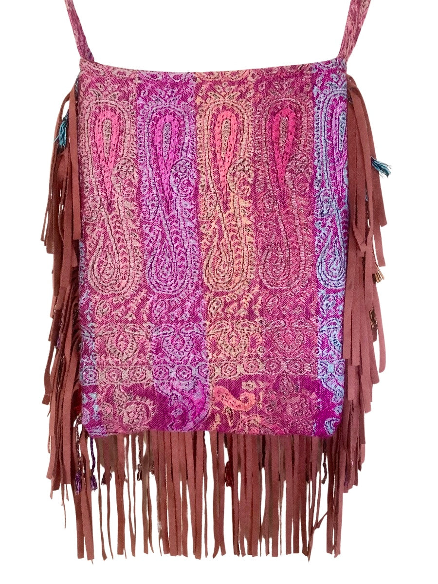 Boho Fringe Bag – Bordeaux & Purple with Appliqué and Tassels