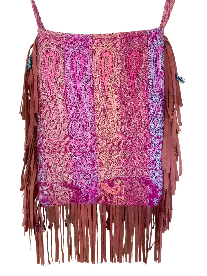 Boho Fringe Bag – Bordeaux & Purple with Appliqué and Tassels