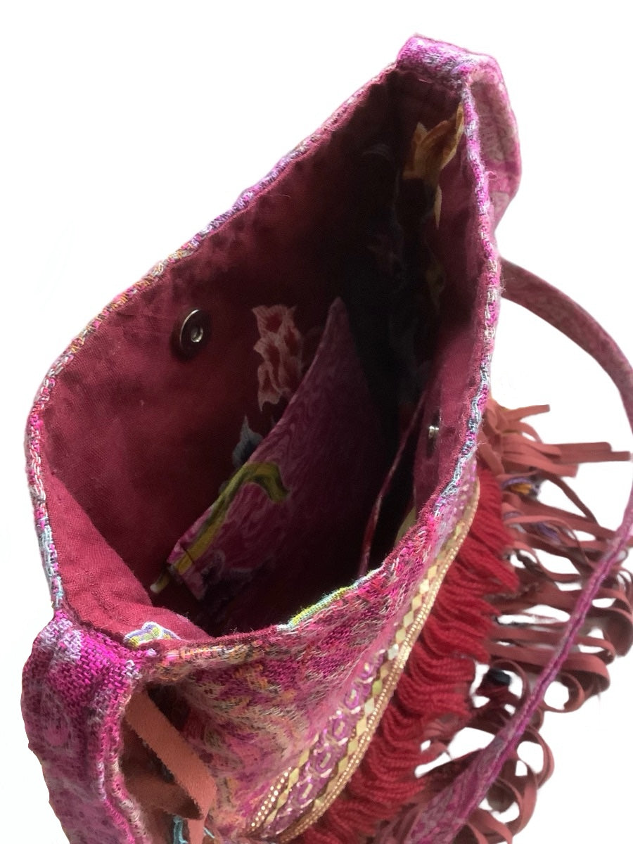 Boho Fringe Bag – Bordeaux & Purple with Appliqué and Tassels