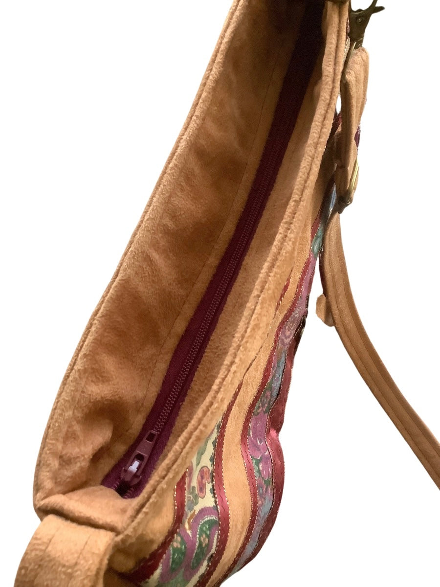 Boho Crossbody Bag – Aubergine & Green with Fringe and Lace