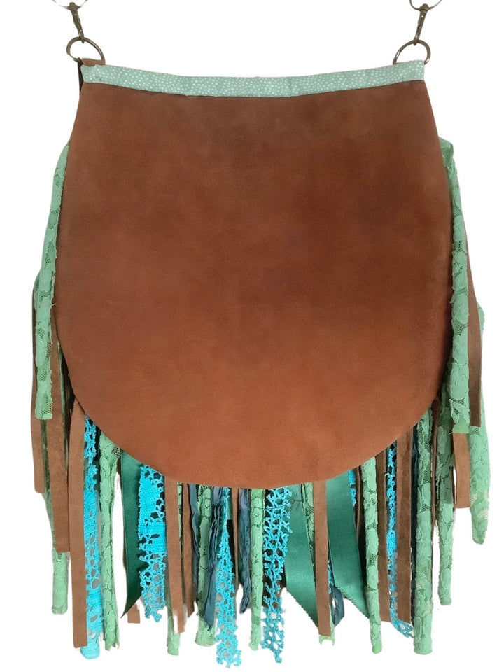 Upcycled Leather Crossbody Bag – Turquoise Fringe & Boho Details