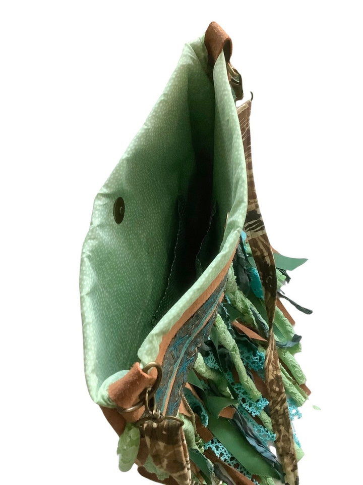 Upcycled Leather Crossbody Bag – Turquoise Fringe & Boho Details