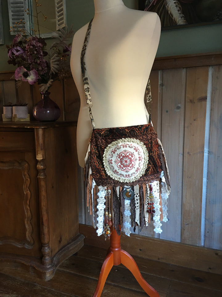 Velvet Boho Fringe Bag – Handmade Luxe Shoulder Bag with Lace and Beads