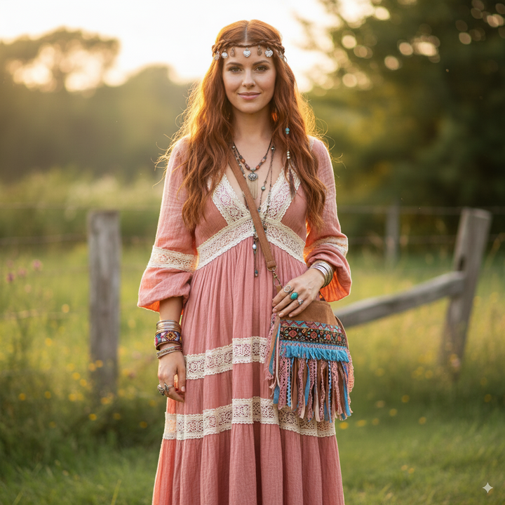 Small Bark Cloth Boho Crossbody Bag with Fringe | Handmade