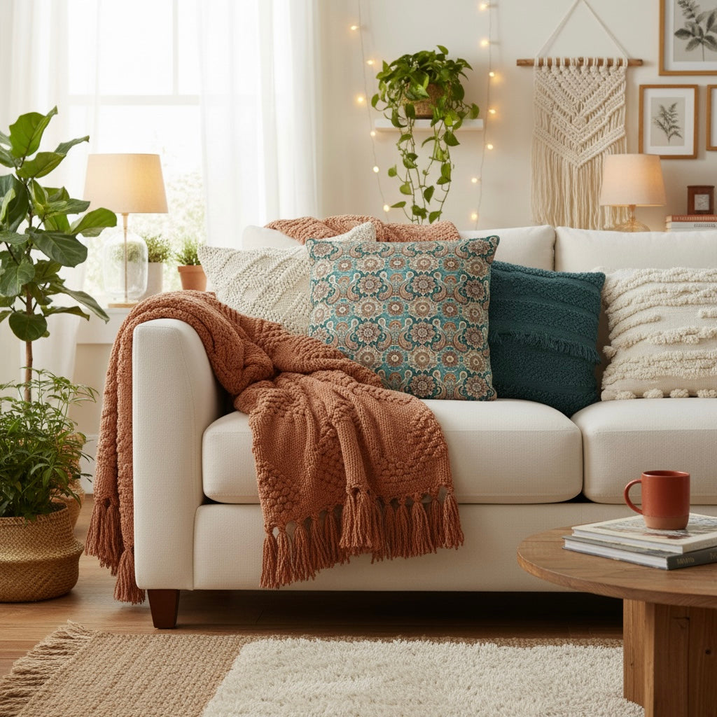 Paisley Mandala Pillow Cover in Teal and Terra – Boho Cushion with Warm Vintage Vibes