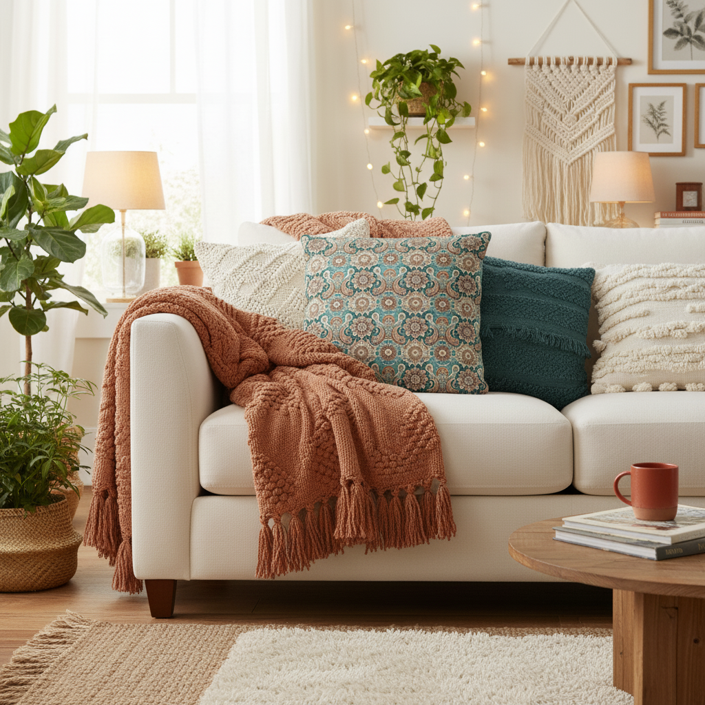 Paisley Mandala Pillow Cover in Teal and Terra – Boho Cushion with Warm Vintage Vibes