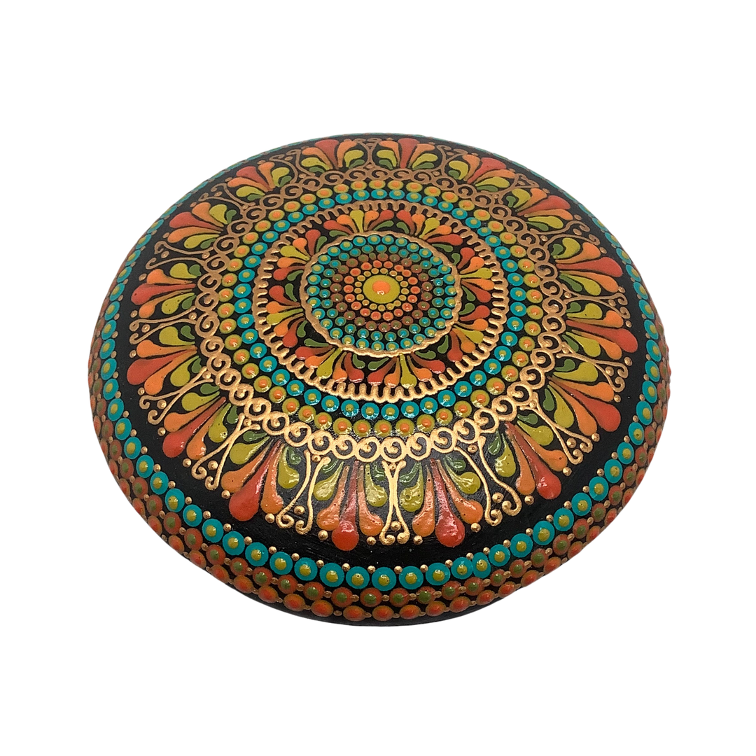 Mandala Stone in Orange, Yellow and Blue Large