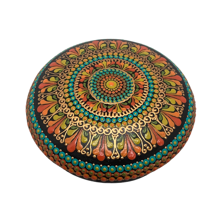 Mandala Stone in Orange, Yellow and Blue Large