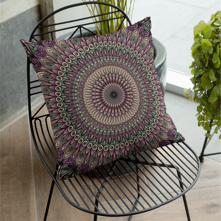 Pillow Case Mandala Petals in Green and Pink