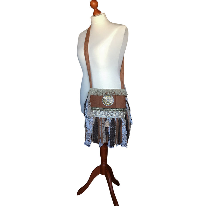 Bohemian Crossbody Bag with Hand-Painted Mandala – Made from Tree Bark
