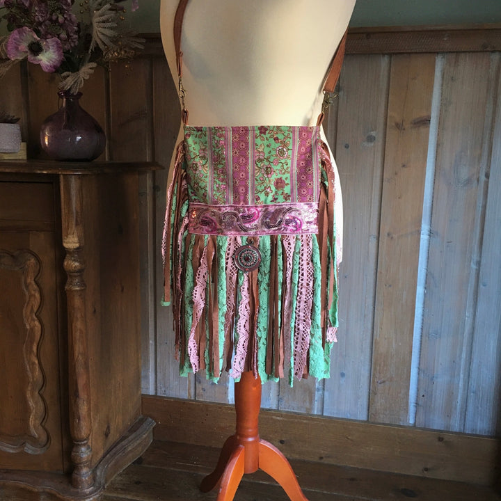 Boho Barkcloth & Velvet Fringe Bag – Sustainable Mandala Bag