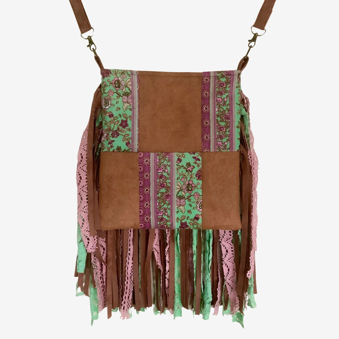 Boho Barkcloth & Velvet Fringe Bag – Sustainable Mandala Bag