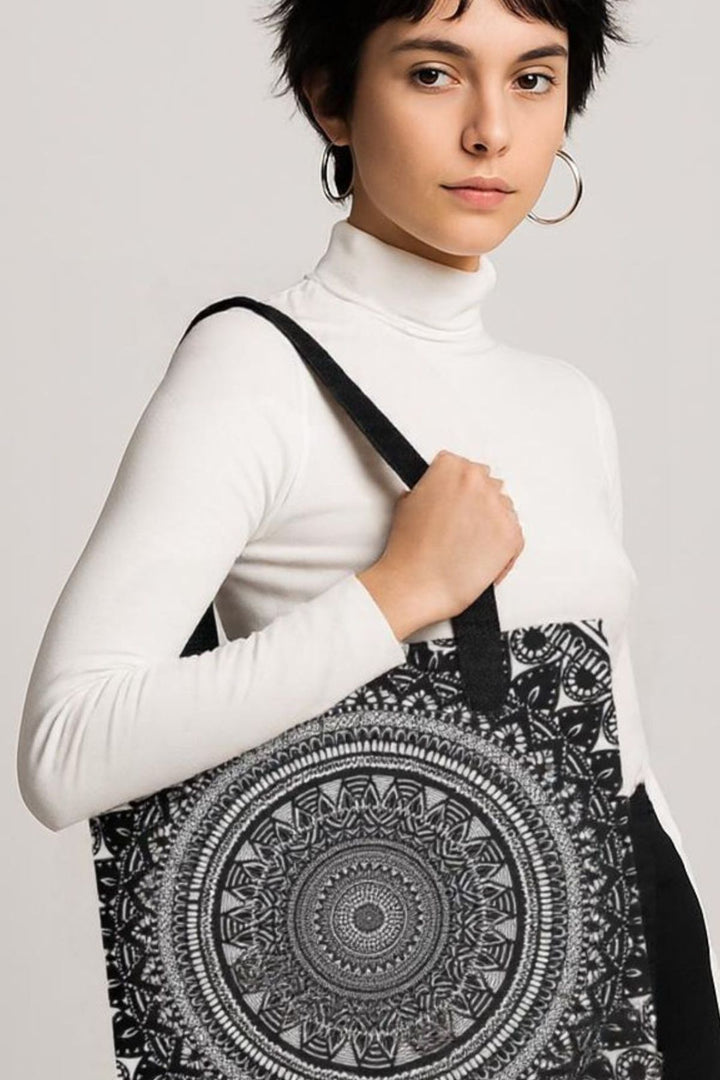 Mandala Tote Bag – Black & White Zen Design