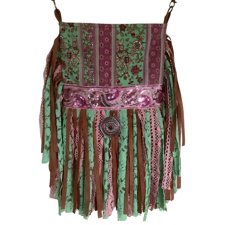 Boho Barkcloth & Velvet Fringe Bag – Sustainable Mandala Bag