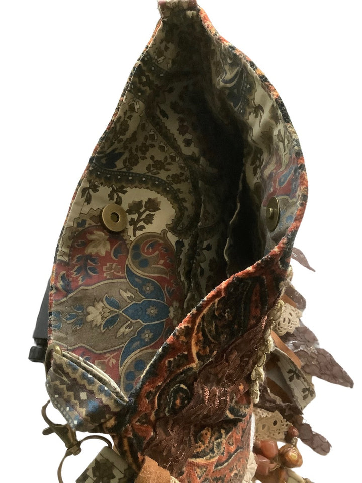 Luxe fluwelen Boho Tas met Franje in bruin, zwart en beige