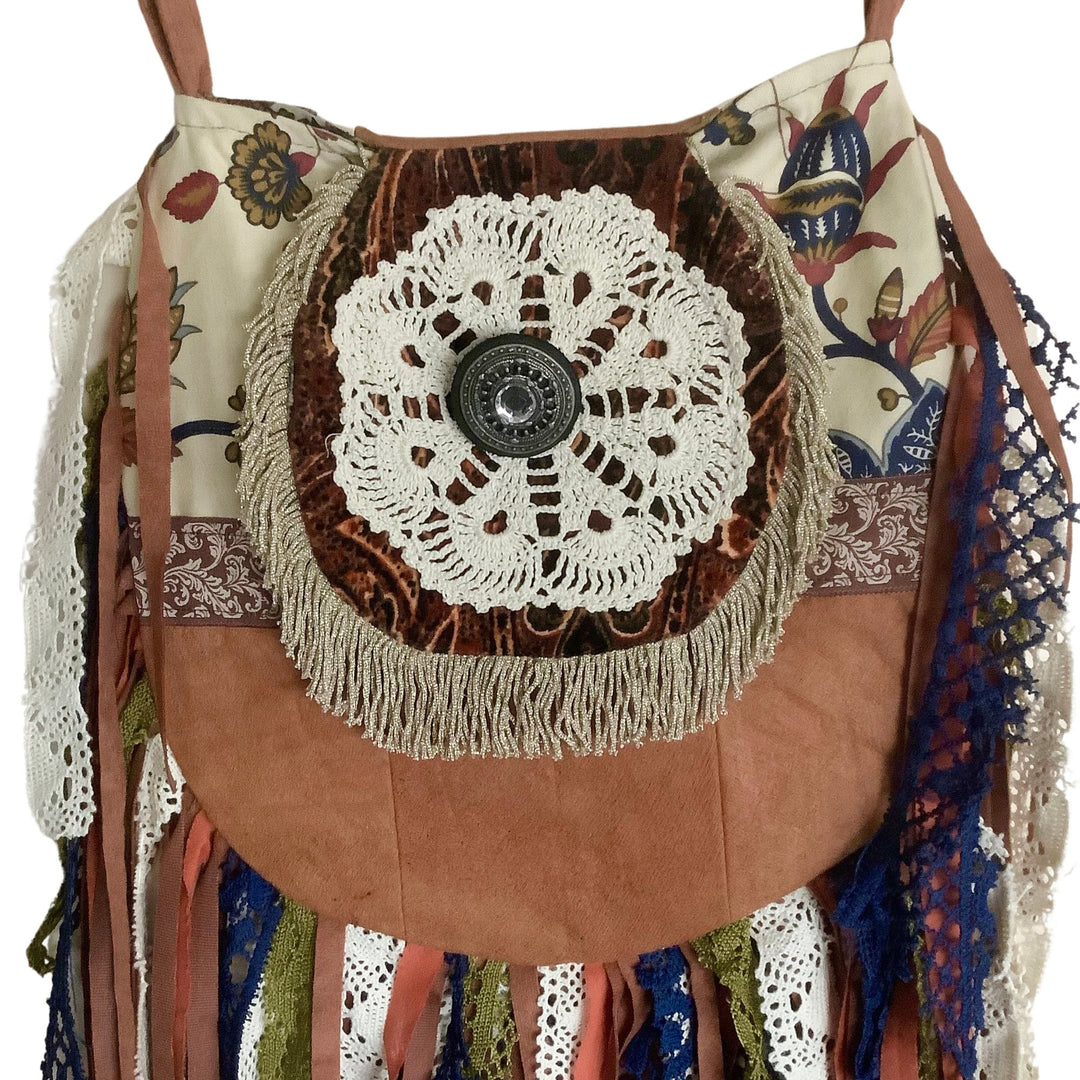 Barkcloth Crossbody Bag with Laura Ashley fabric and Vintage Details