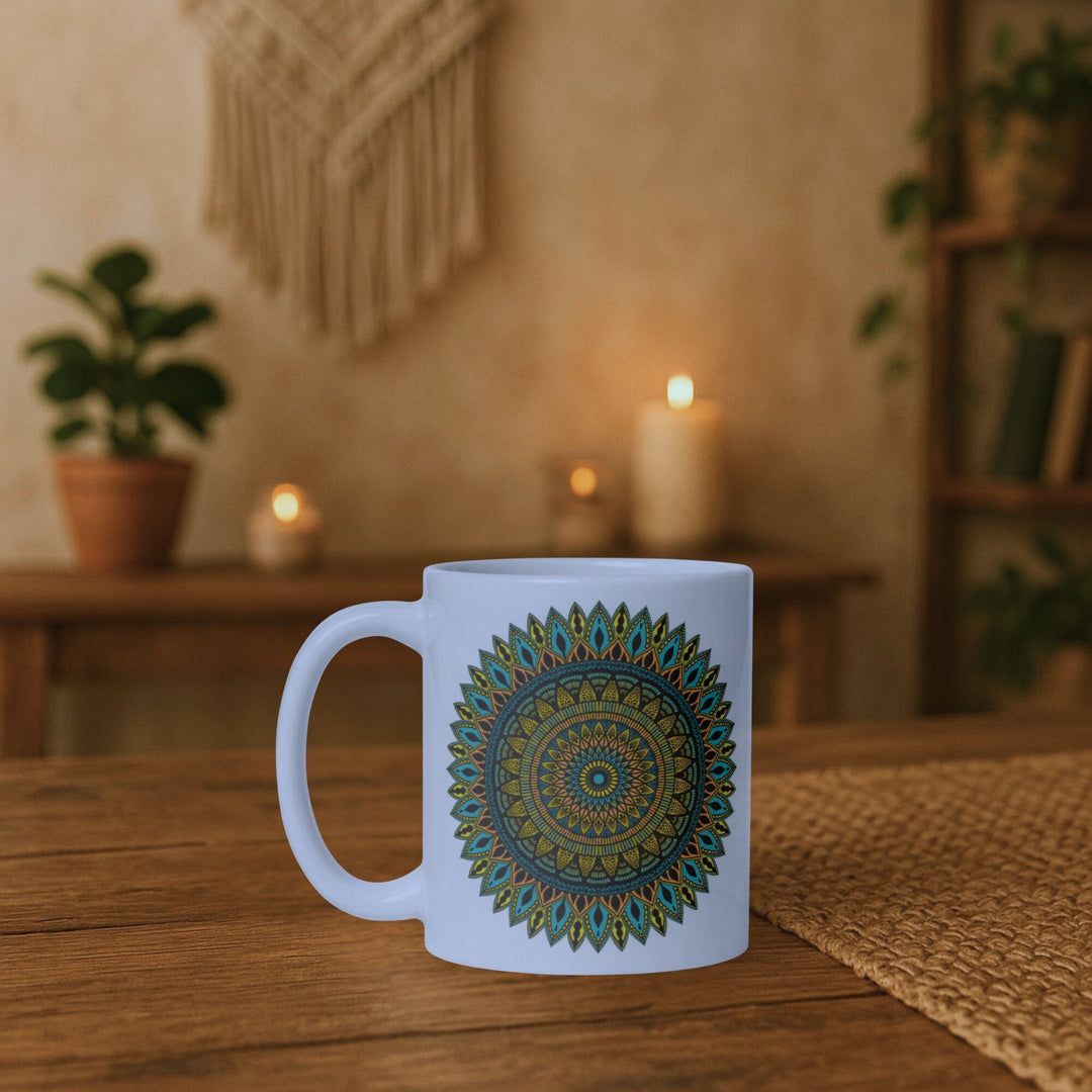 Mandala Mug – Printed Boho Coffee Cup in White with Intricate Design
