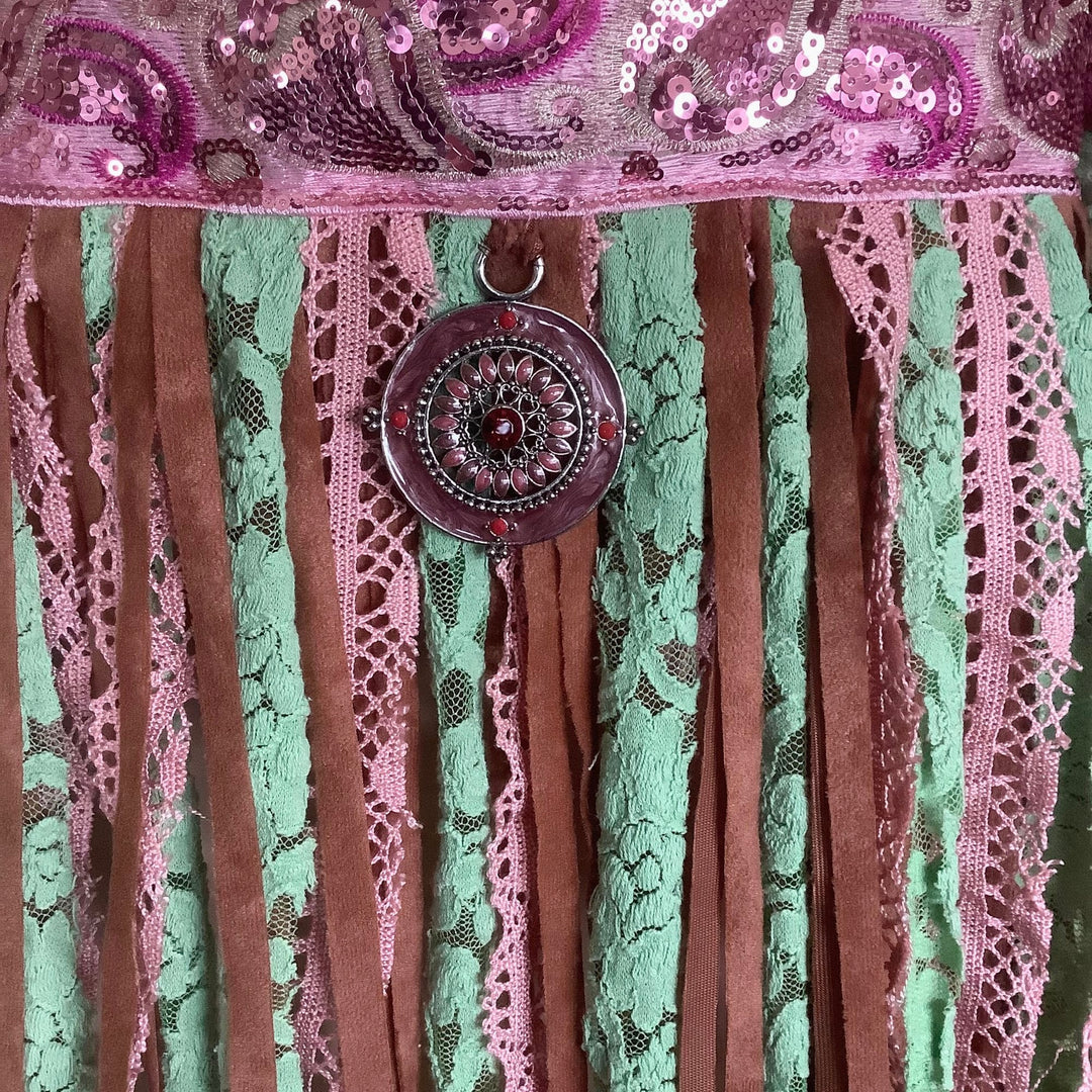 Boho Barkcloth & Velvet Fringe Bag – Sustainable Mandala Bag