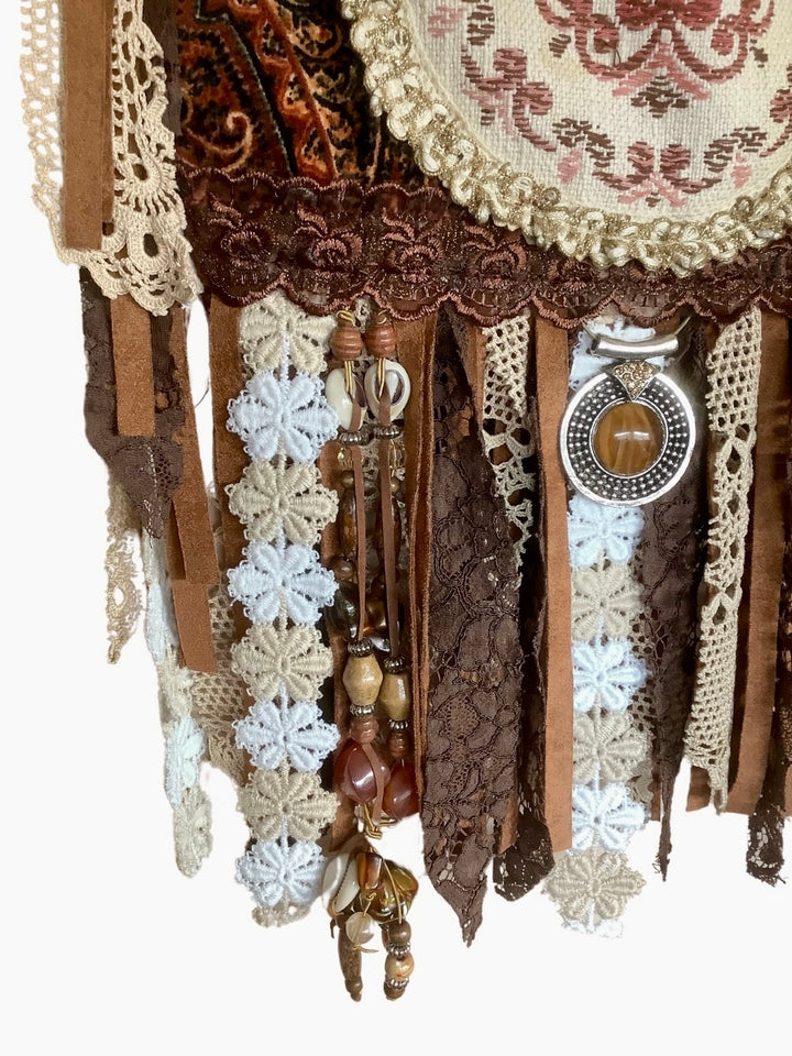 Luxe fluwelen Boho Tas met Franje in bruin, zwart en beige