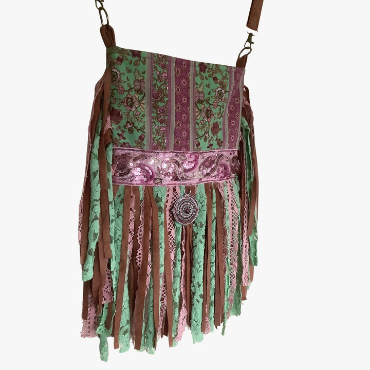 Boho Barkcloth & Velvet Fringe Bag – Sustainable Mandala Bag