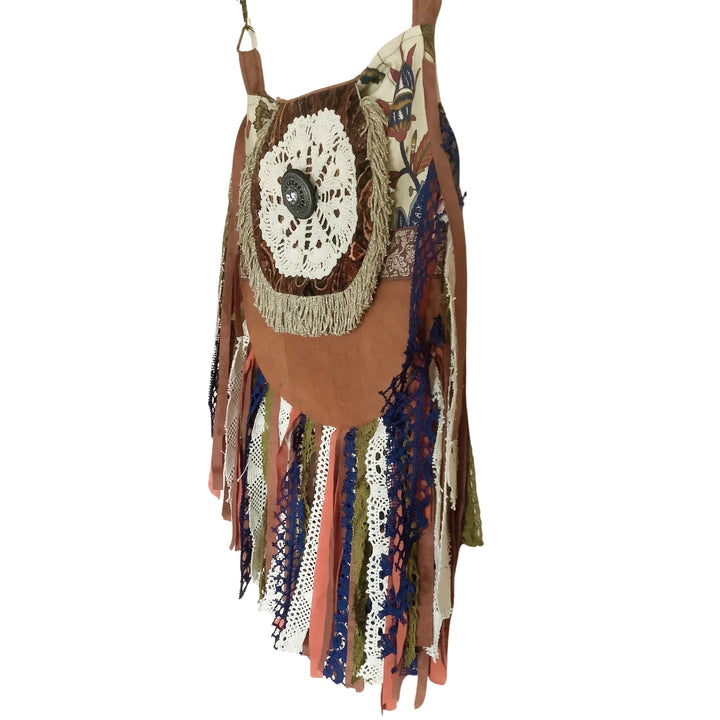 Barkcloth Crossbody Bag with Laura Ashley fabric and Vintage Details