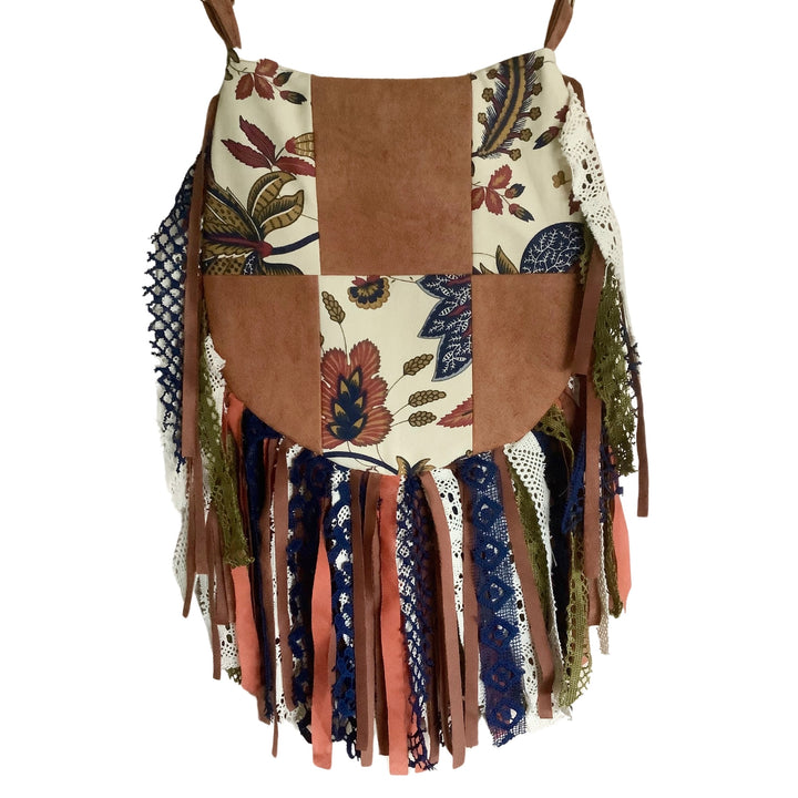 Barkcloth Crossbody Bag with Laura Ashley fabric and Vintage Details