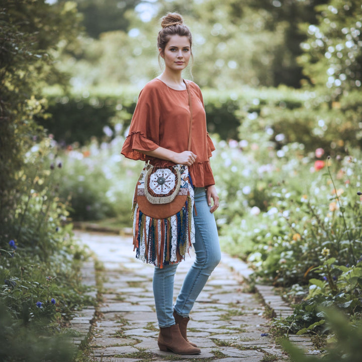 Barkcloth Crossbody Bag with Vintage Lace & Laura Ashley Fabric