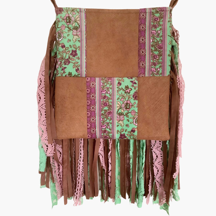 Boho Barkcloth & Velvet Fringe Bag – Sustainable Mandala Bag