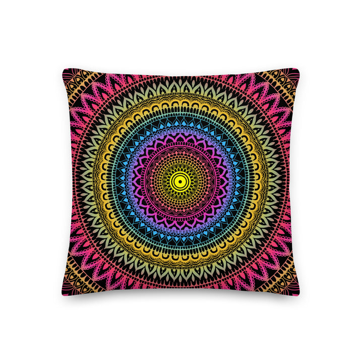 Mystical Fusion: Mehndi Mandala Pillow Cover in Pink, Yellow & Blue