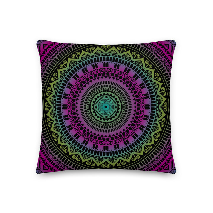 Soothing Delight: Pink & Green Mandala Pillow Cover with Mehndi Embellishments