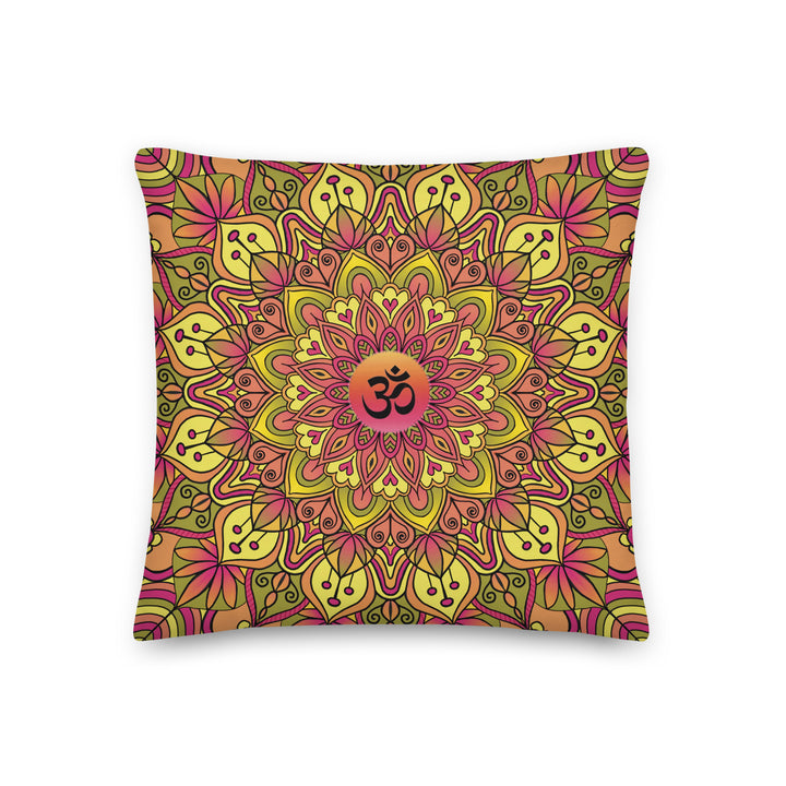 Ohm Bliss: Soft Yellow and Pink Mandala Pillow Cover