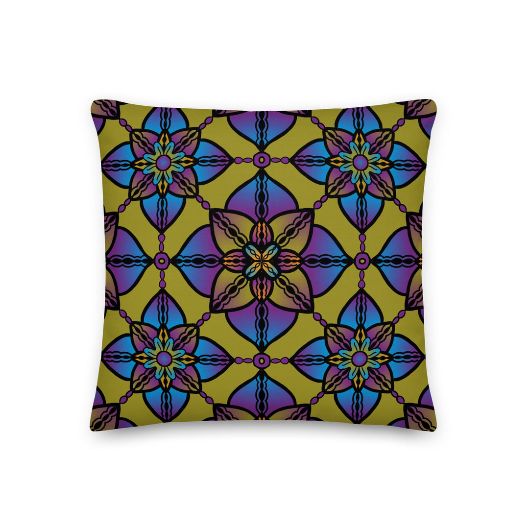 Vibrant Harmony: Kaleidoscope Mandala Pillow Cover in Purple, Blue & Yellow