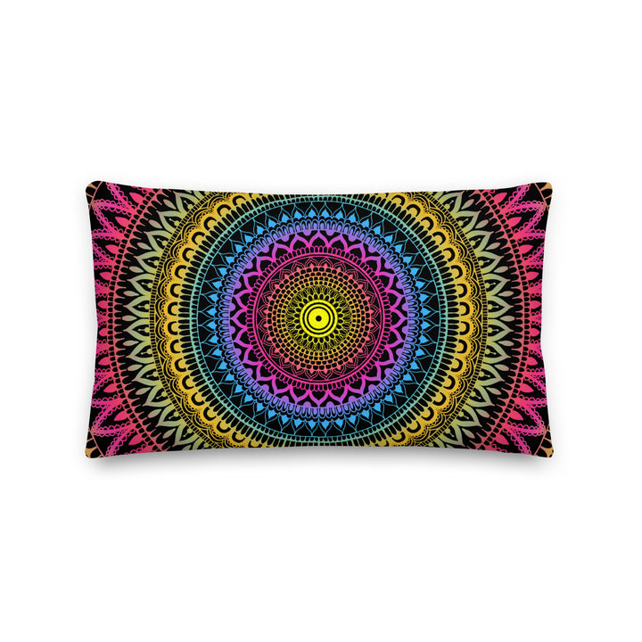 Mystical Fusion: Mehndi Mandala Pillow Cover in Pink, Yellow & Blue