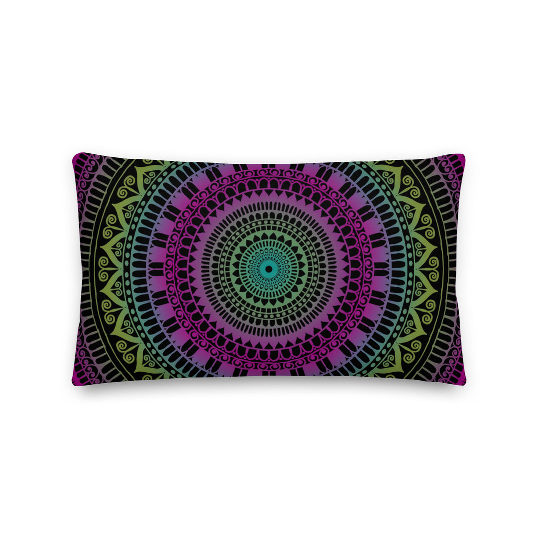 Soothing Delight: Pink & Green Mandala Pillow Cover with Mehndi Embellishments