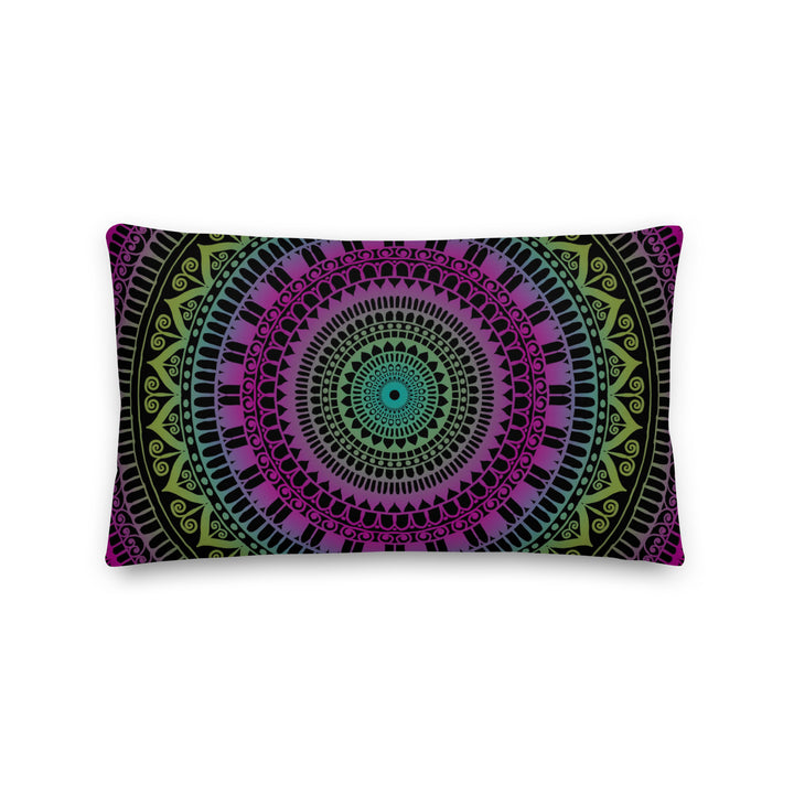 Soothing Delight: Pink & Green Mandala Pillow Cover with Mehndi Embellishments
