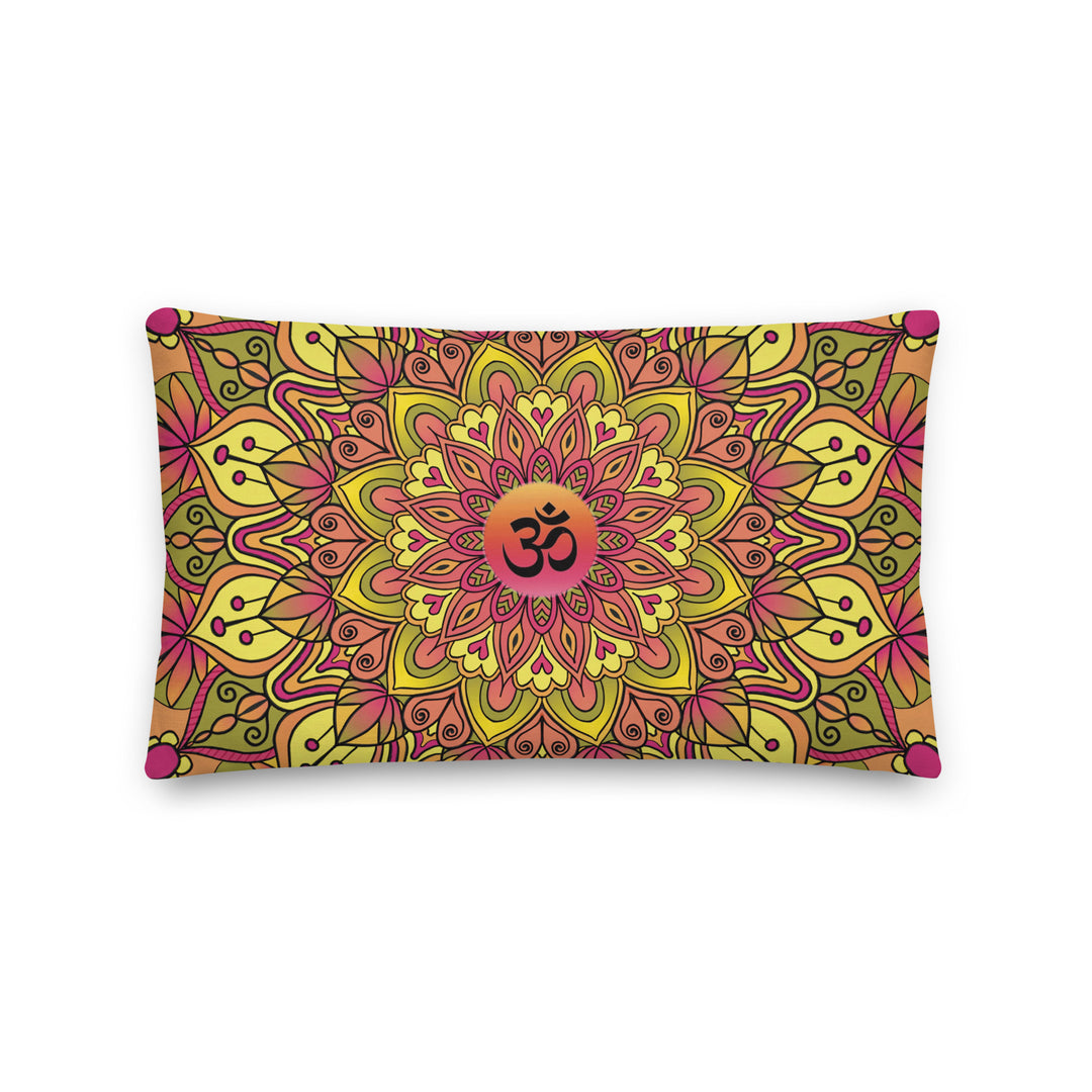 Ohm Bliss: Soft Yellow and Pink Mandala Pillow Cover