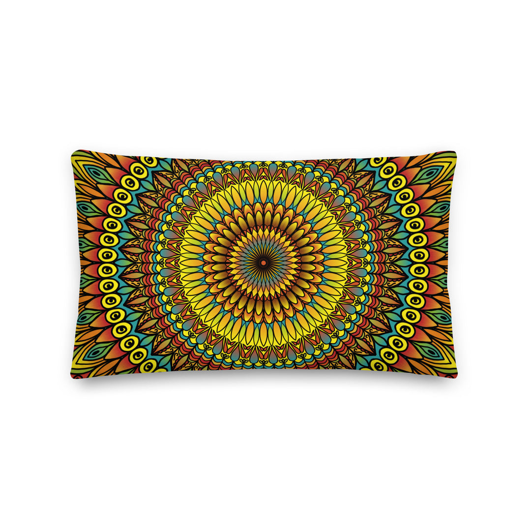 Artistic Flourish: Mandala Pillow Cover in Yellow, Rust & Blue